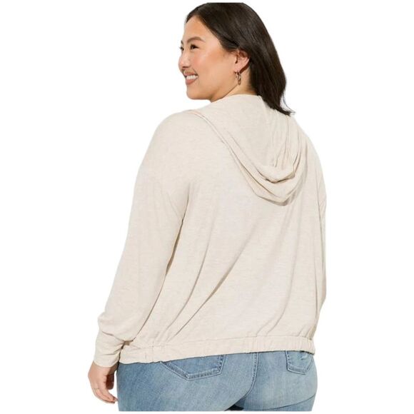 Torrid 5 Super Soft Hooded Cardigan Open Front Size 5X Heather Oatmeal Cream - Picture 3 of 8